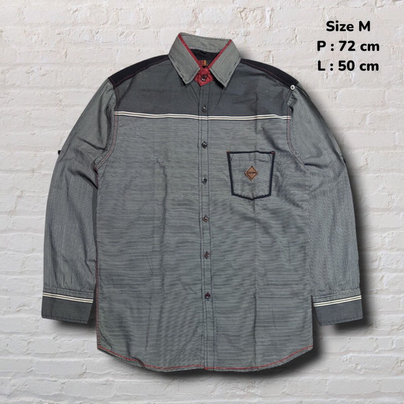 Size M Kemeja Panjang G4SS Man   Stripe Grey Color Block Original Second Preloved #K31
