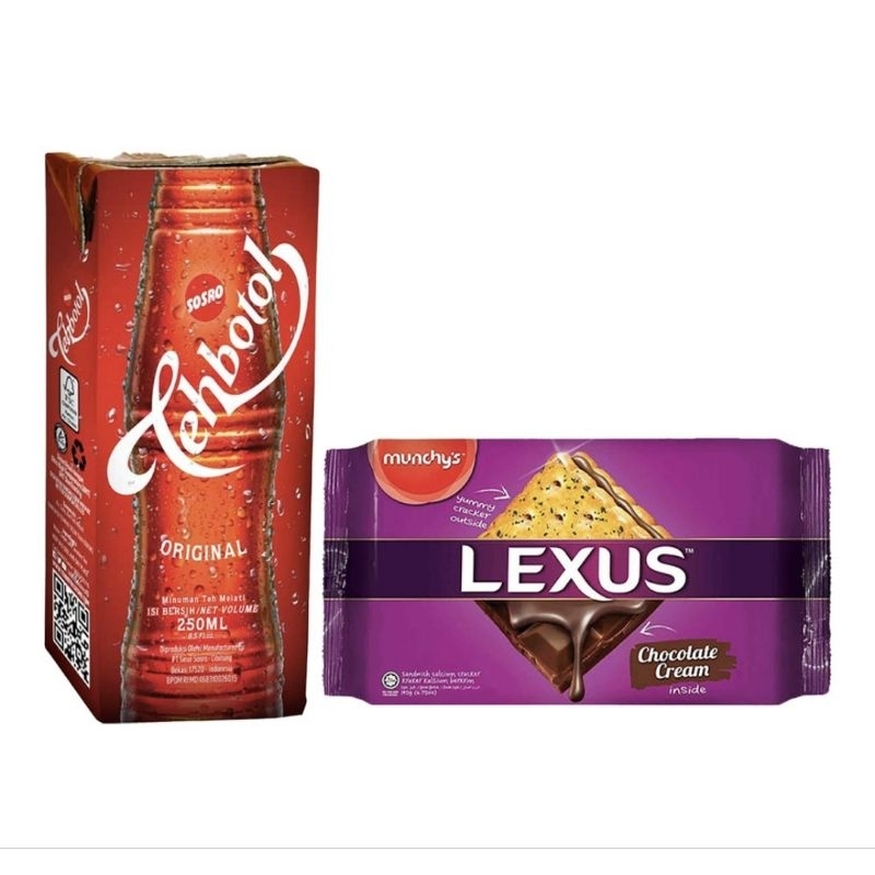 

Munchy's Lexus Biskuit Sandwich Krim Cokelat 76 g + Tehbotol Sosro Minuman Teh Original 250 ml