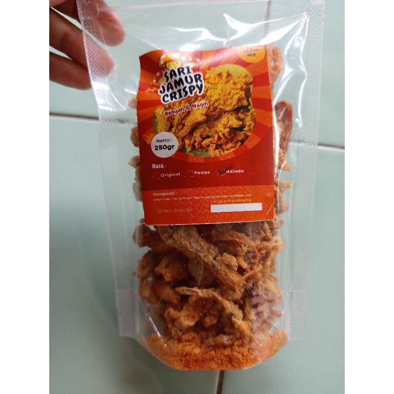 

Sari jamur krispy (oleh-oleh Pangandaran) enak buat cemilan / makanan, jajanan