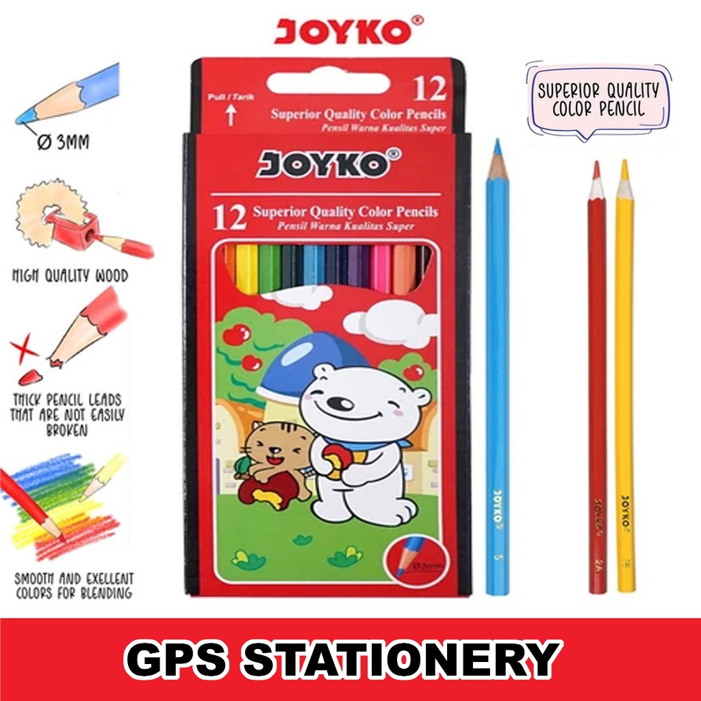 

Pensil Warna JoykoSuperior Quality 12 Color Pencils Hexagonal Grip CP-12PB