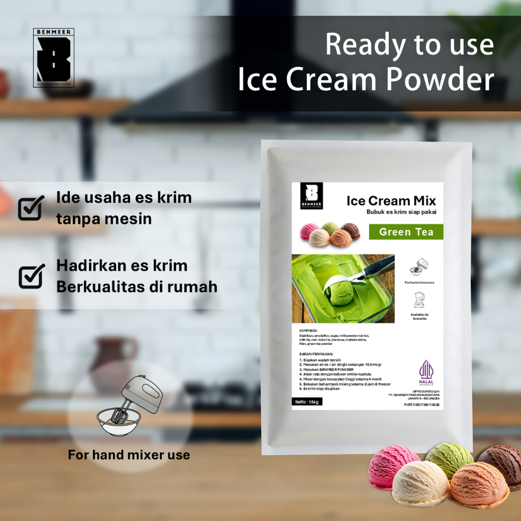 

BENMEER Bubuk Ice Cream Manual Proses 100gr Green Tea