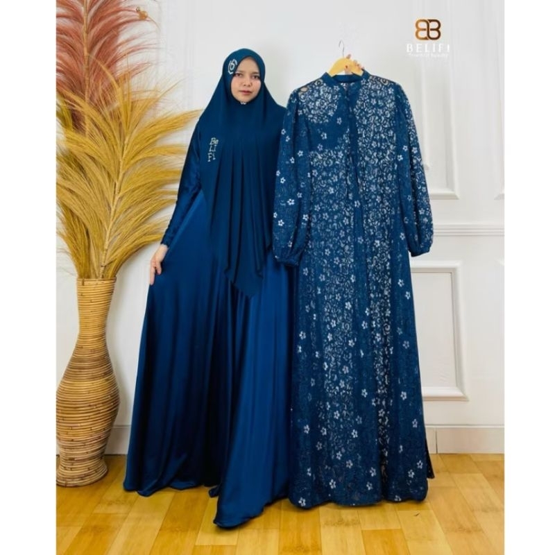 Gamis Pesta Kondangan Brukat Bordir Premium | Gamis Syari Set Outer Brukat Mewah | Kalsum by Belifi