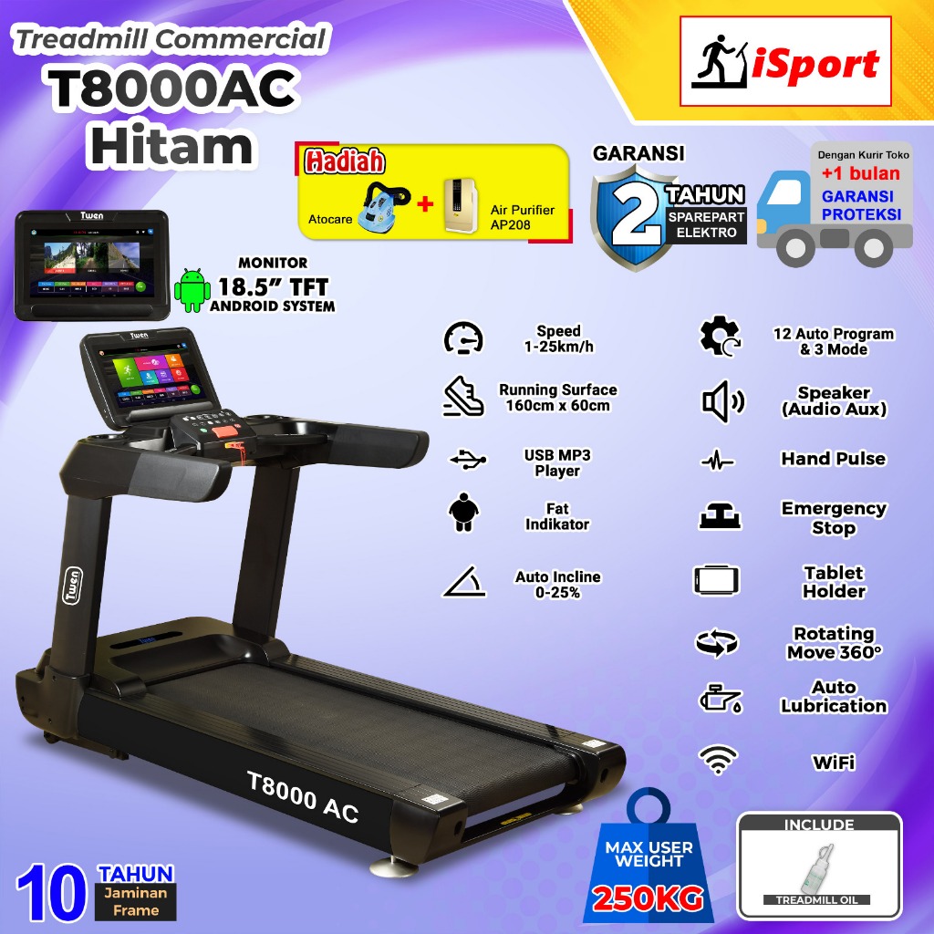 Treadmill Listrik TWEN T8000AC Treadmill Portable / Treadmill Electric Low Watt / Treadmill Elektrik