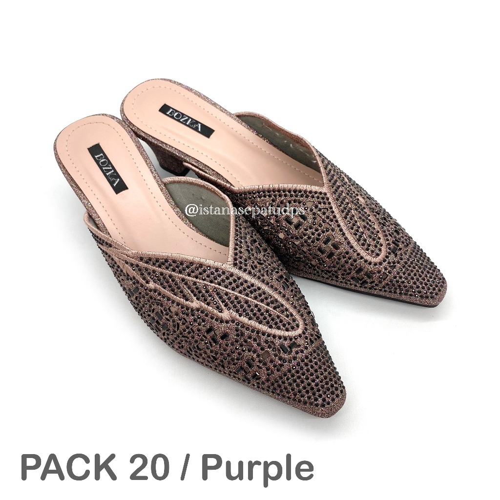 Sandal Pesta Slop Wanita Bozka PACK 20, Ungu & Rose Gold, Hak 5cm