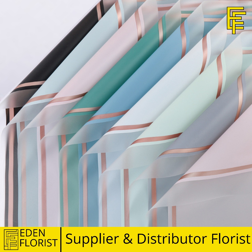 

20 LEMBAR Kertas Buket Bunga Transparan Frame List Gold Flower Wrapping Paper Cellophane KB6013