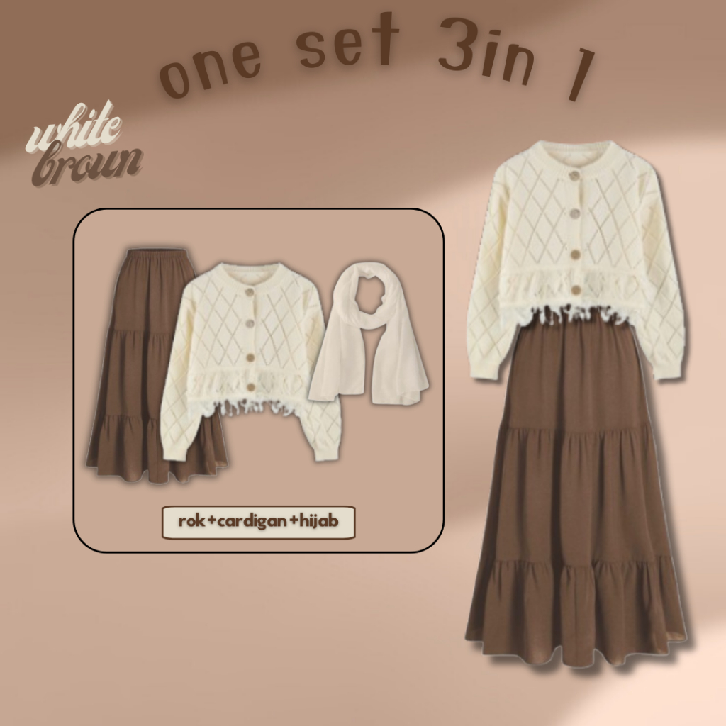 One Set Korean Style (Cardigan + Rok + Hijab) OOTD Wanita Hijab Simple SLN1