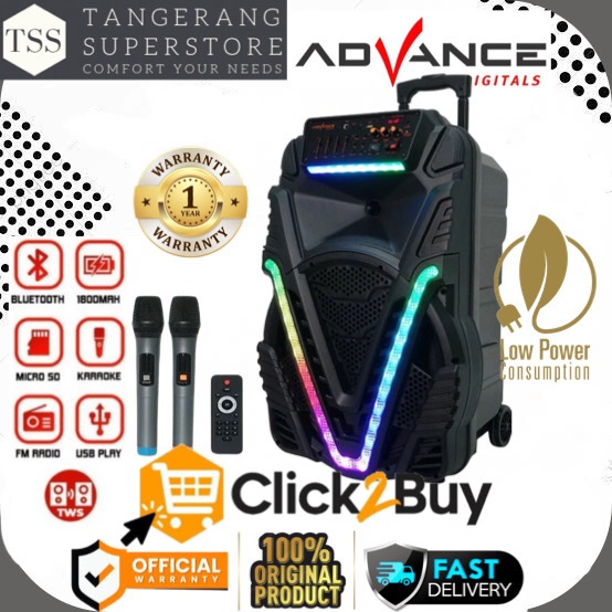 ADVANCE SPEAKER MEETING K-1507 K1507 K 1507 PORTABLE SPEAKER BLUETOOTH 15 INCH FREE 2 MIC ADVANCE SP