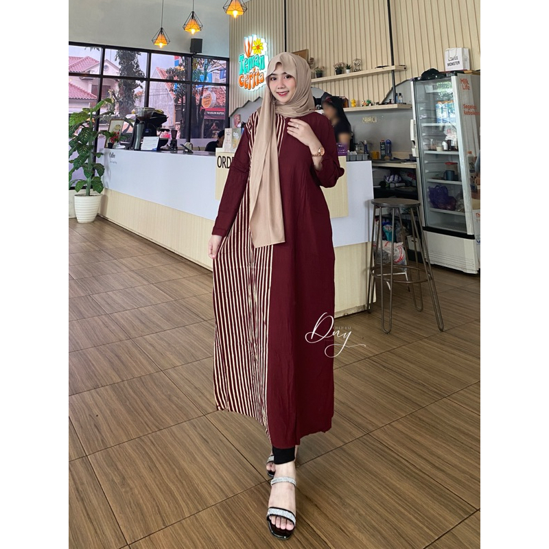 Gamis Rayon Premium Motif Salur Fauzana Gamis Salur Elegant Gamis Daily Daster Rayon Stripe