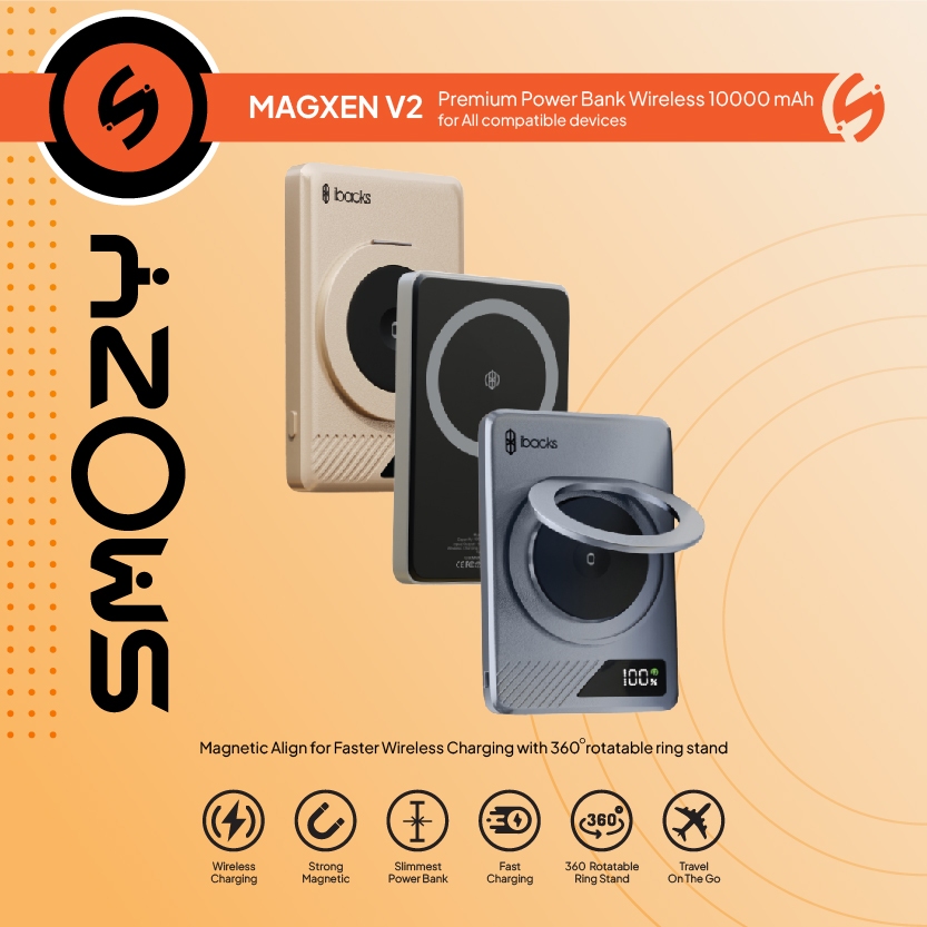 Ibacks Magxen V2 Powerbank wireless 10000mah Travel to Go compatible for handphone/ smartwatch/ TWS