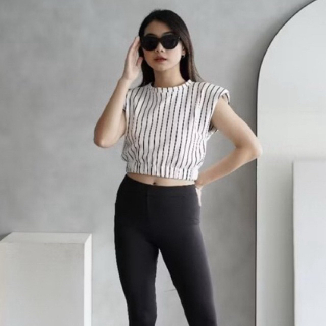 Kaos shoulder pad Crop top wanita / T-shirt shirt padded wanita korea