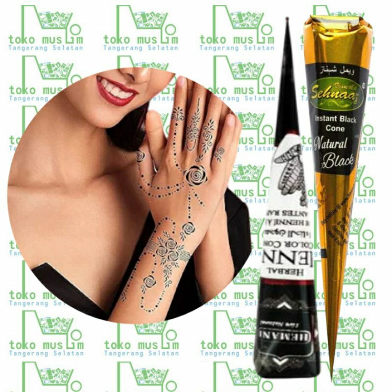 Henna Golecha Cone netto 25g Color Hitam dan Merah Marun - Neha Tatto Art Tato Pengantin Arab