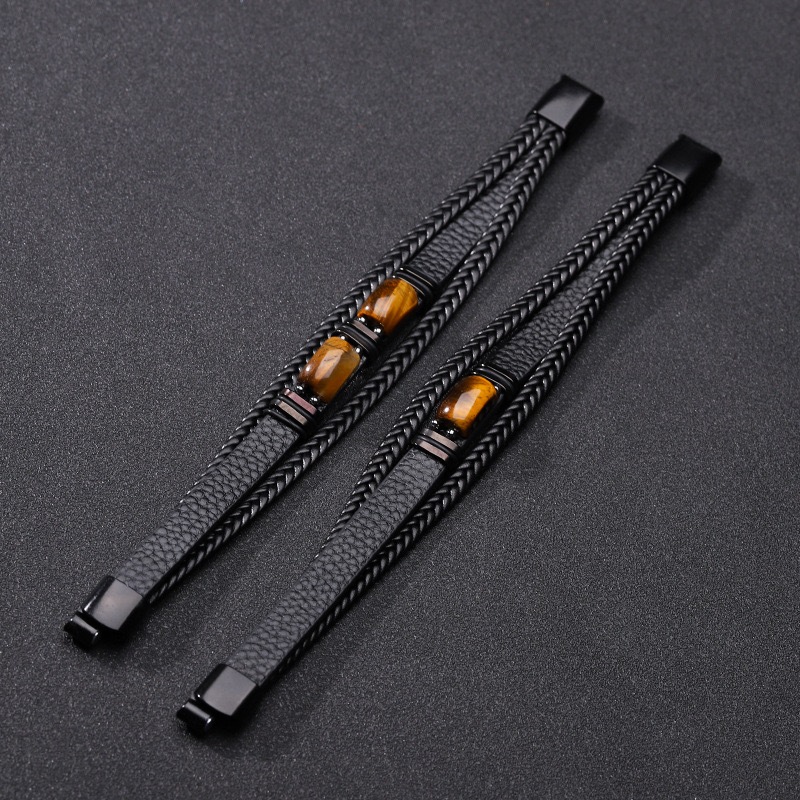 2026 Men's Brlet Gelang Mata Harimau Batu Alam Mewah Gelang Kulit Titanium Aksesoris Pria Hadiah
