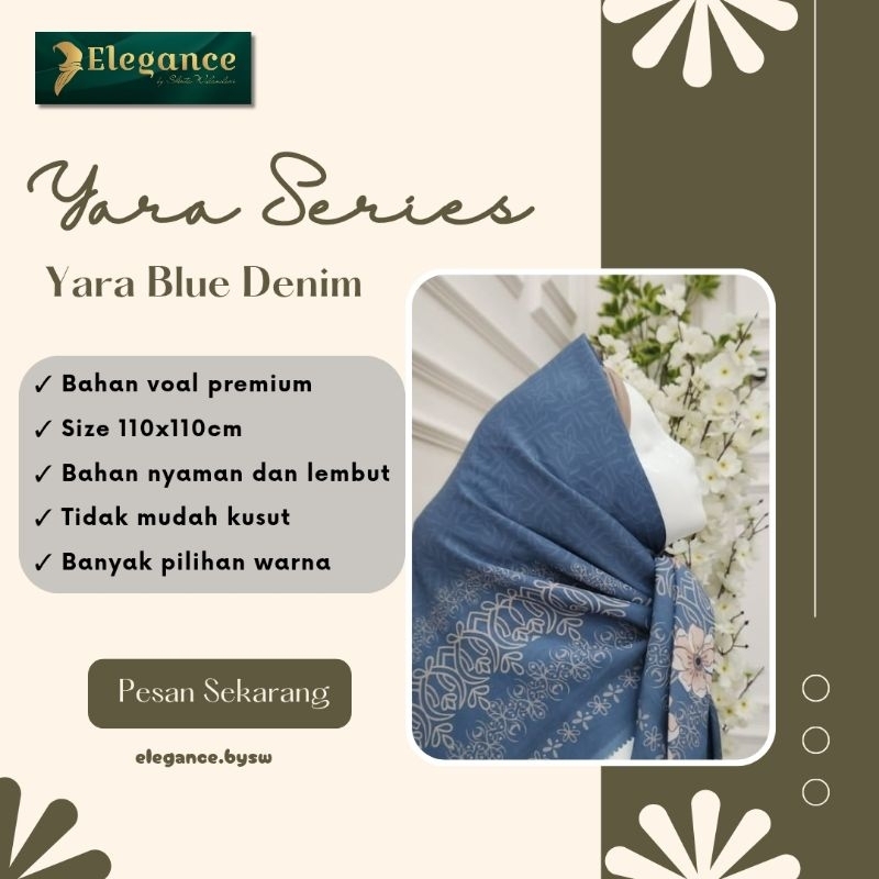 [ELEGANCE] Jilbab Segiempat Motif 110x110cm by Shinta Wulandari - Yara Blue Denim