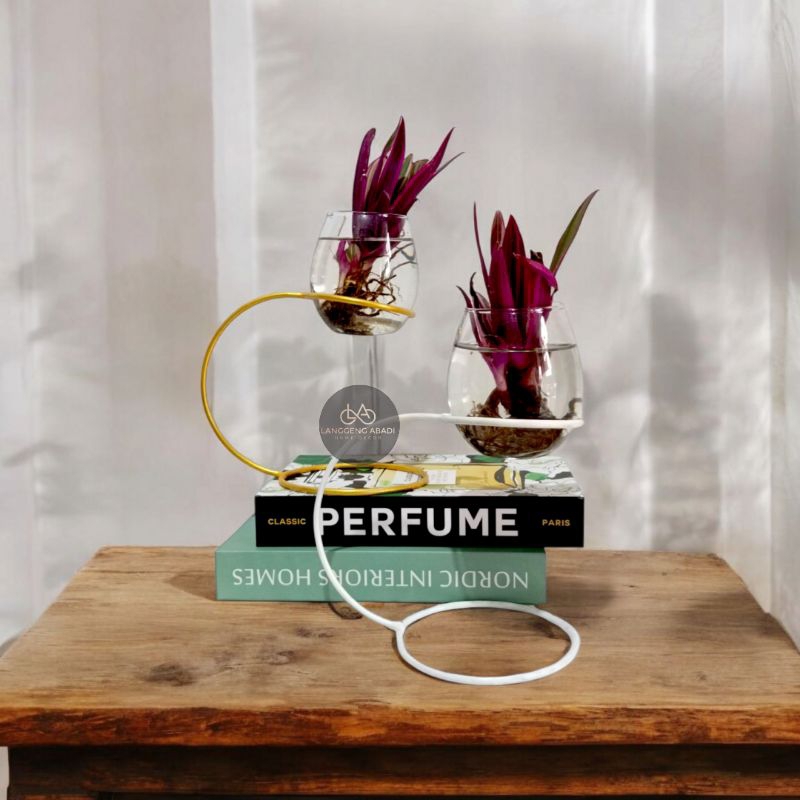 (1paket) Vas Dan Tatakan Vas Kaca Vas Kaca Bulat Vas Kaca Bening