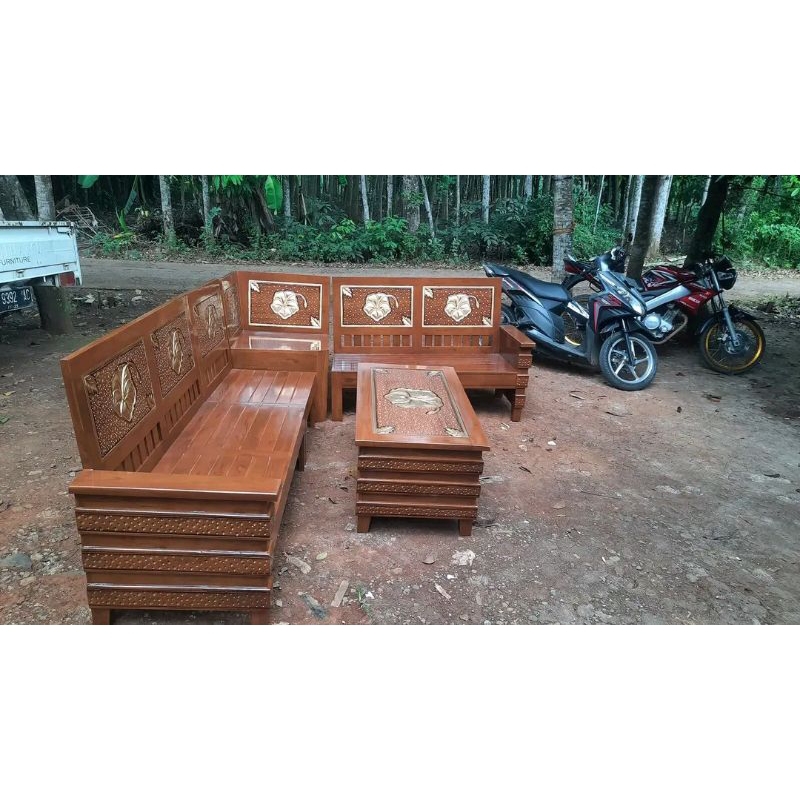 kursi tamu sudut kayu jati minimalis, set kursi tamu sudut kayu jati