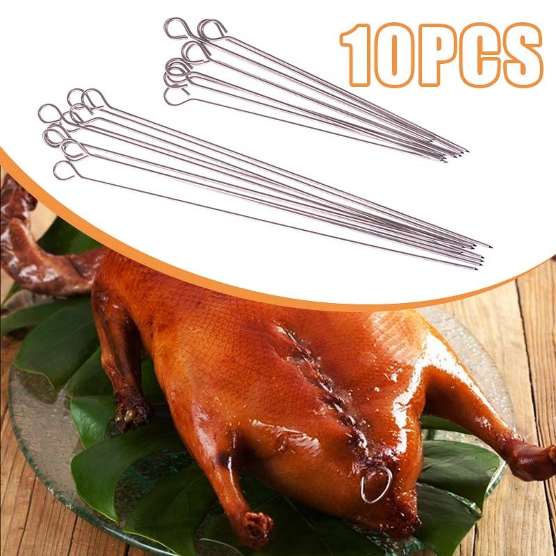 10pcs Tusuk Sate Tebal Tusuk Daging Tusuk Sate Yakitori BBQ Skewer Tusuk Sate Stainless Steel Ayam B