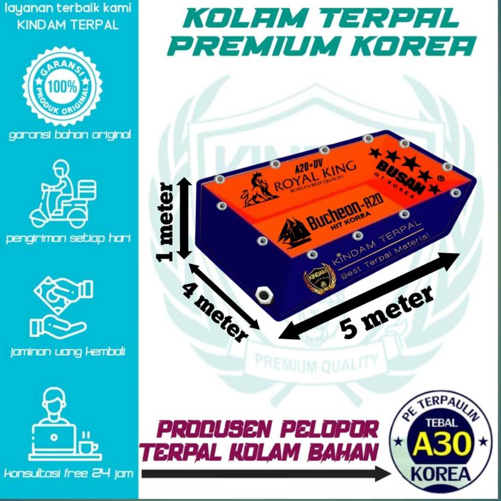 TERPAL KOLAM KOREA 5x4x1 TERPAL IKAN LELE, NILA, GURAME, KOI GARANSI BOCOR MURAH