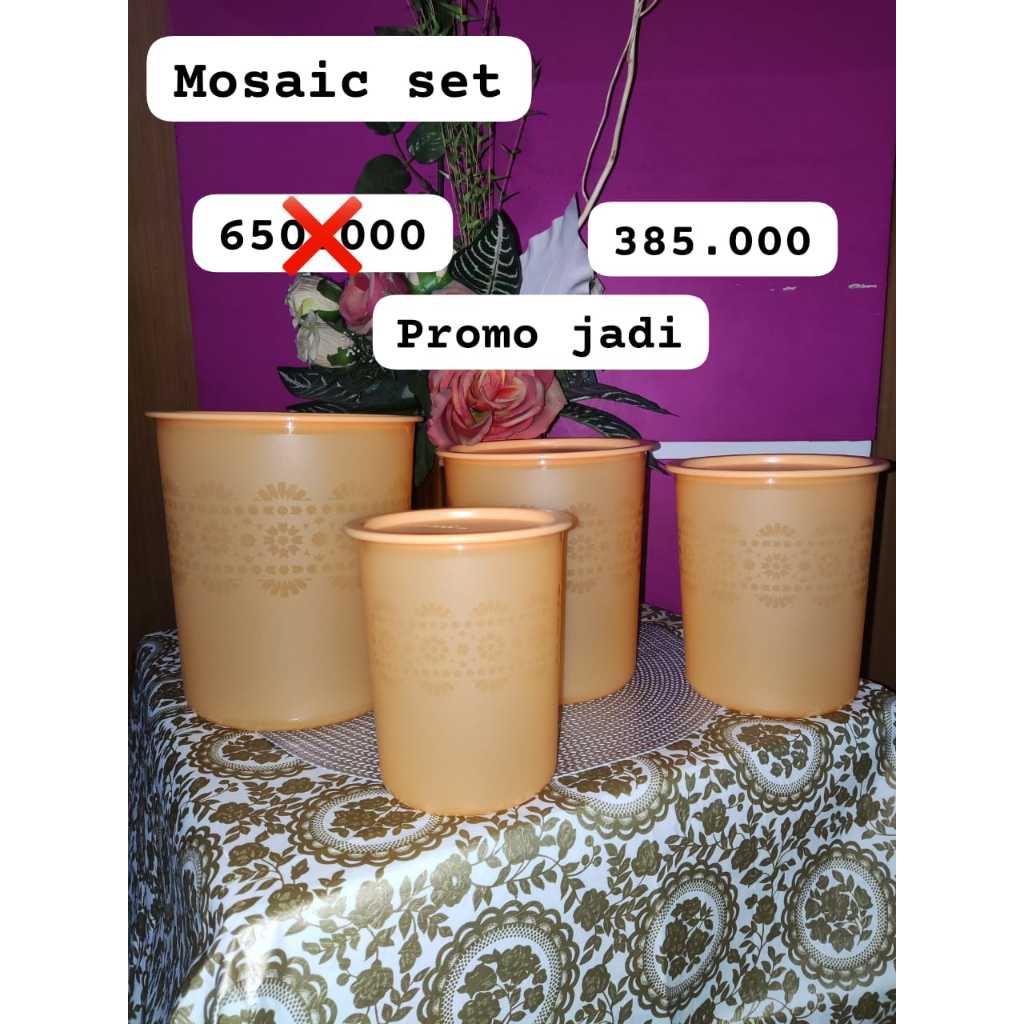 TUPPERWARE FLASH SALE - Mosaic Canister Set (Terdiri dari 4 ukuran: 1,2L, 1,9L, 2,8L dan 4L) WARNA S