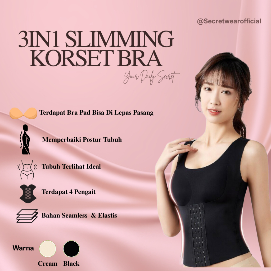 Korset 3in1 Seamless Bra Korset Wanita Pengecil Perut