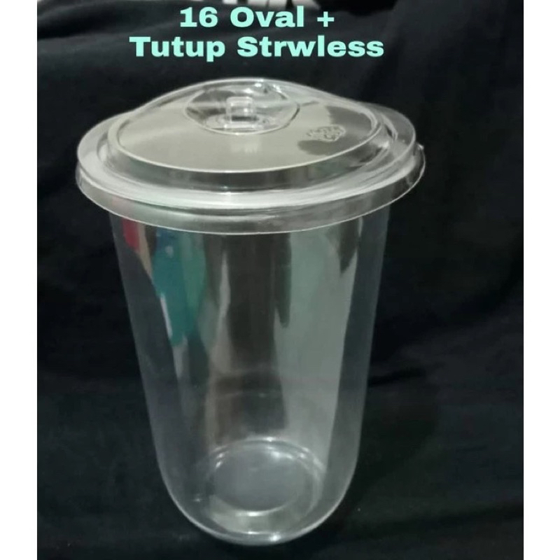 Cup Strawless 16 oval + Tutup Starbuck anti tumpah tutup strawless lid cup plastik es boba