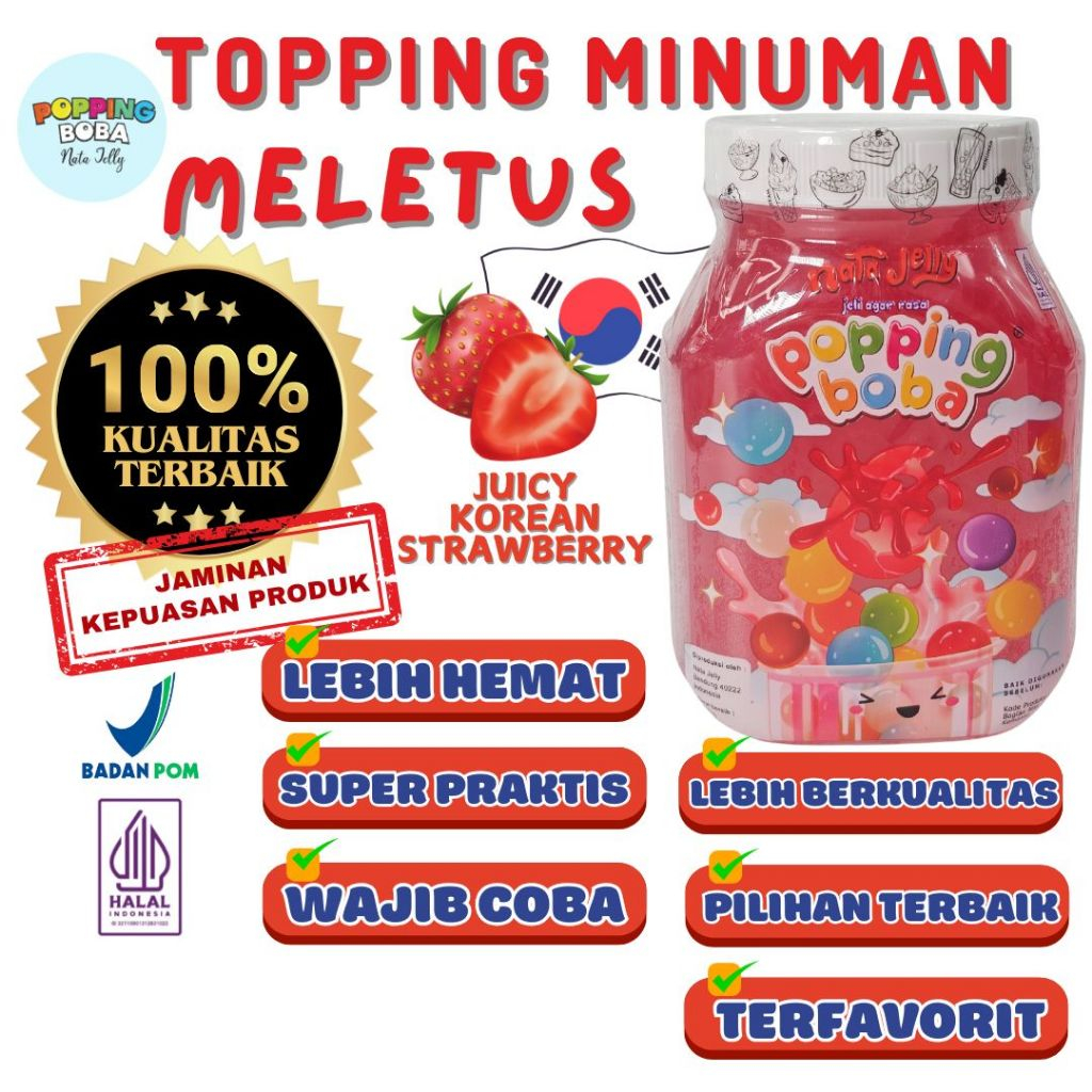 

Boba Bubble Tapiocapearl Cendol Selasih - Popping Boba Meletus Rasa Stroberi 500 Gram Untuk Topping Minuman Cocok untuk Semua Bubuk Minuman - Popping Boba Nata Jelly