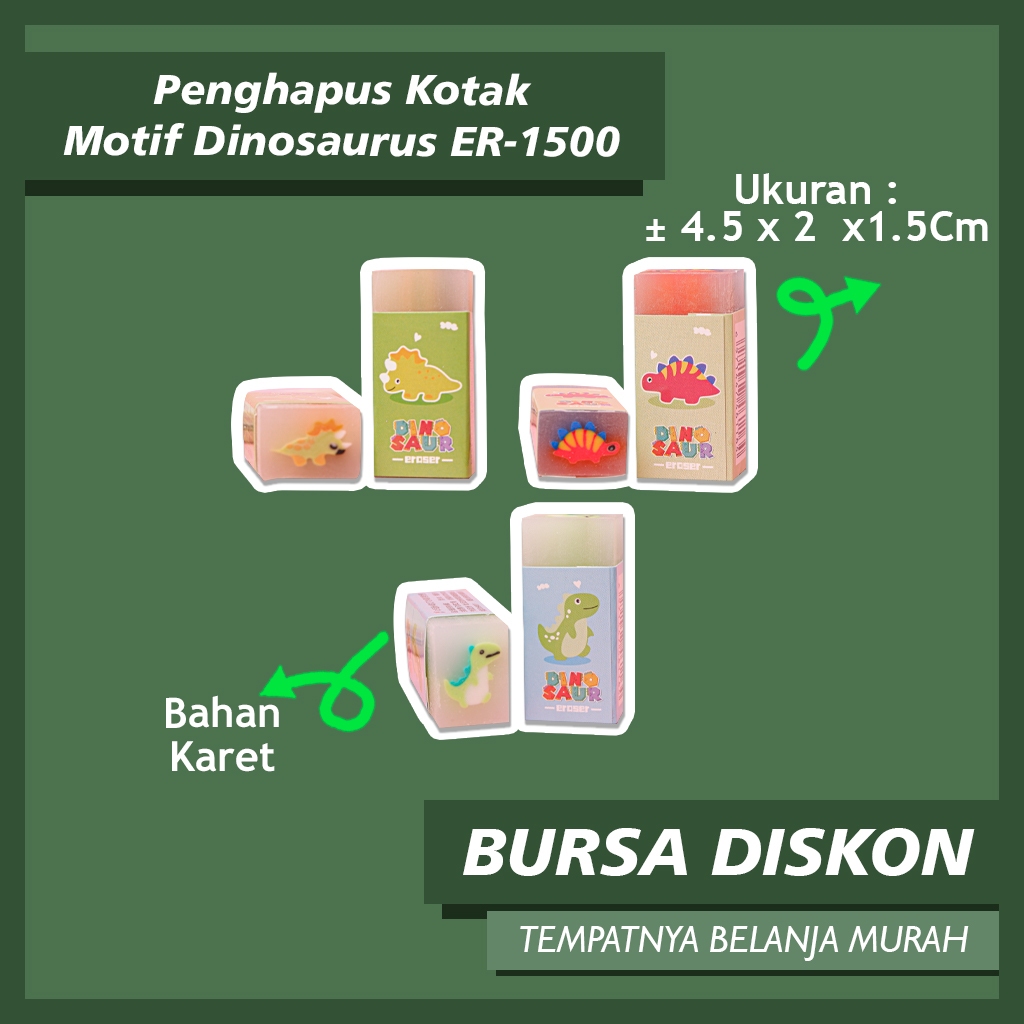 

Penghapus Kotak Motif Dinosaurus ER-1500 Eraser Karakter Dinosaurus Sweet Eraser Anak Sekolah Karakter Dino Hapusan