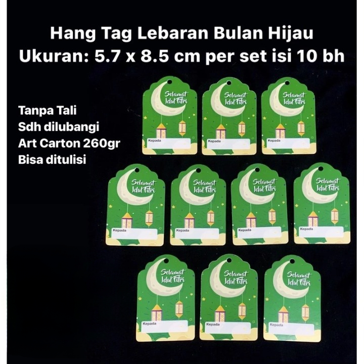 

10 Pcs Hang Tag Lebaran Idul Fitri Bulan Hijau Ukuran 5.7x8.5 cm