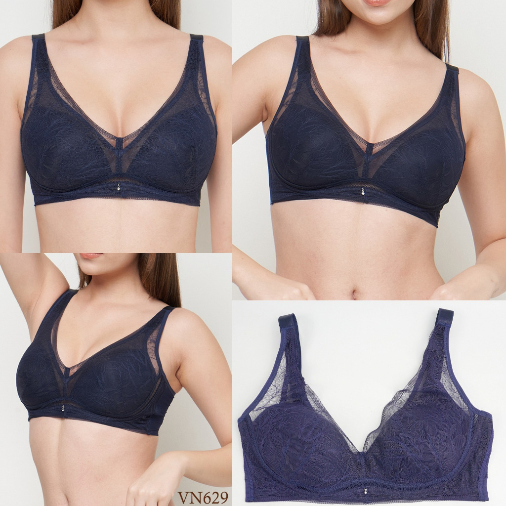 Bra Wanita Tanpa Kawat Wireless VIVIEN Busa Tipis Cup 3/4 Mix Lace Renda 36A s/d 40C Women Wirefree