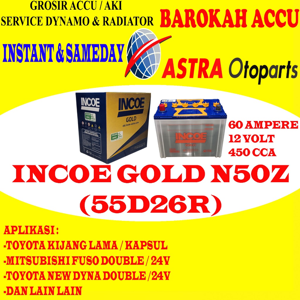AKI MOBIL INCOE GOLD N50Z / 55D26R , 60 AH ASTRA OTOPARTS