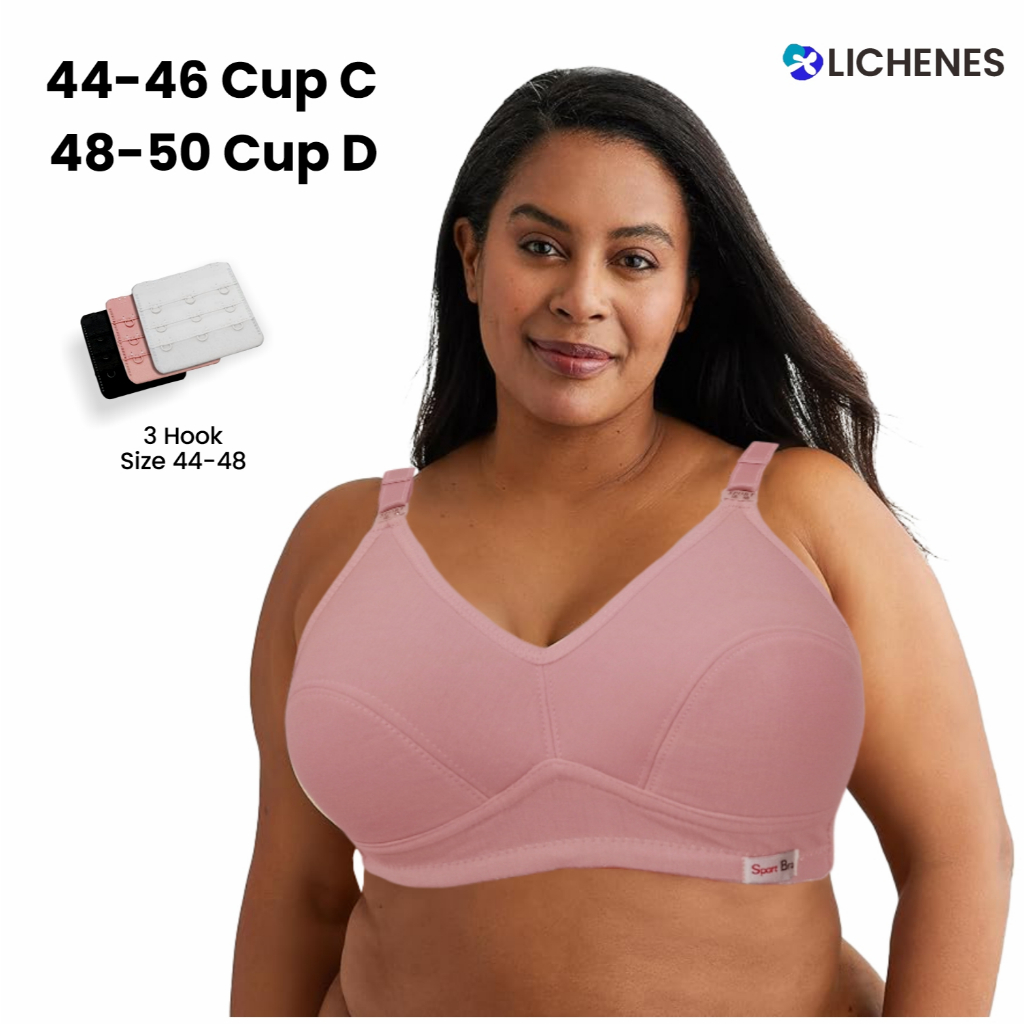 LICHENES - (ISI 3 Pcs) BH JUMBO Bra Wanita Dewasa Size 40-50 Bra Sport Busa Tipis Tanpa Kawat