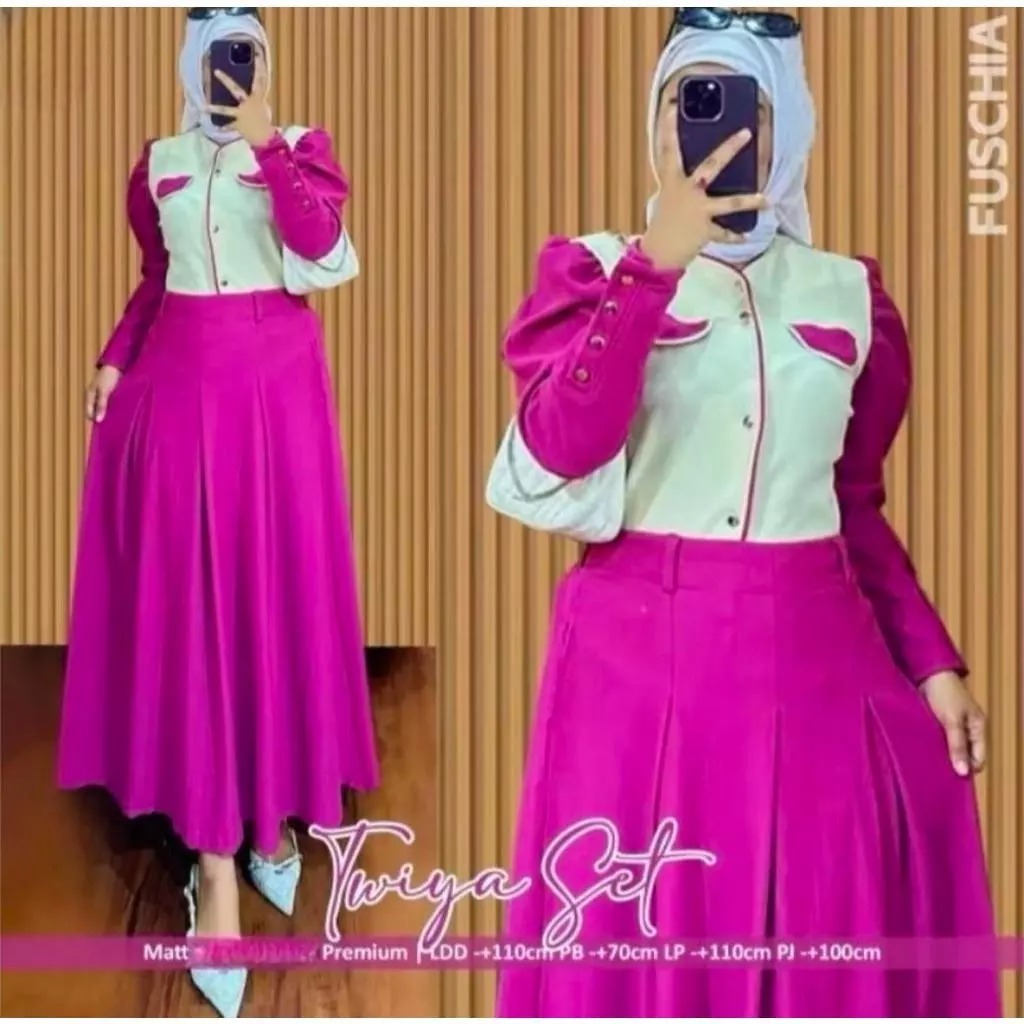 TWIYA SET ROK KANCING CRINKLE AIRFLOW LD 110 / TWIYA SETELAN ROK POLOS / ONE SET OOTD WANITA MUSLIMA