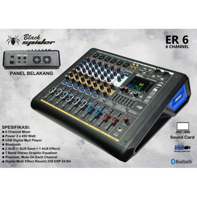 POWER MIXER AUDIO 6 CHANEL ER-6 BLACKSPIDER ER6