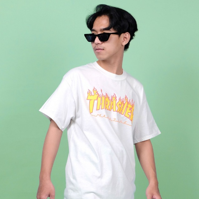 Thrasher Flame White Tee 100% Original