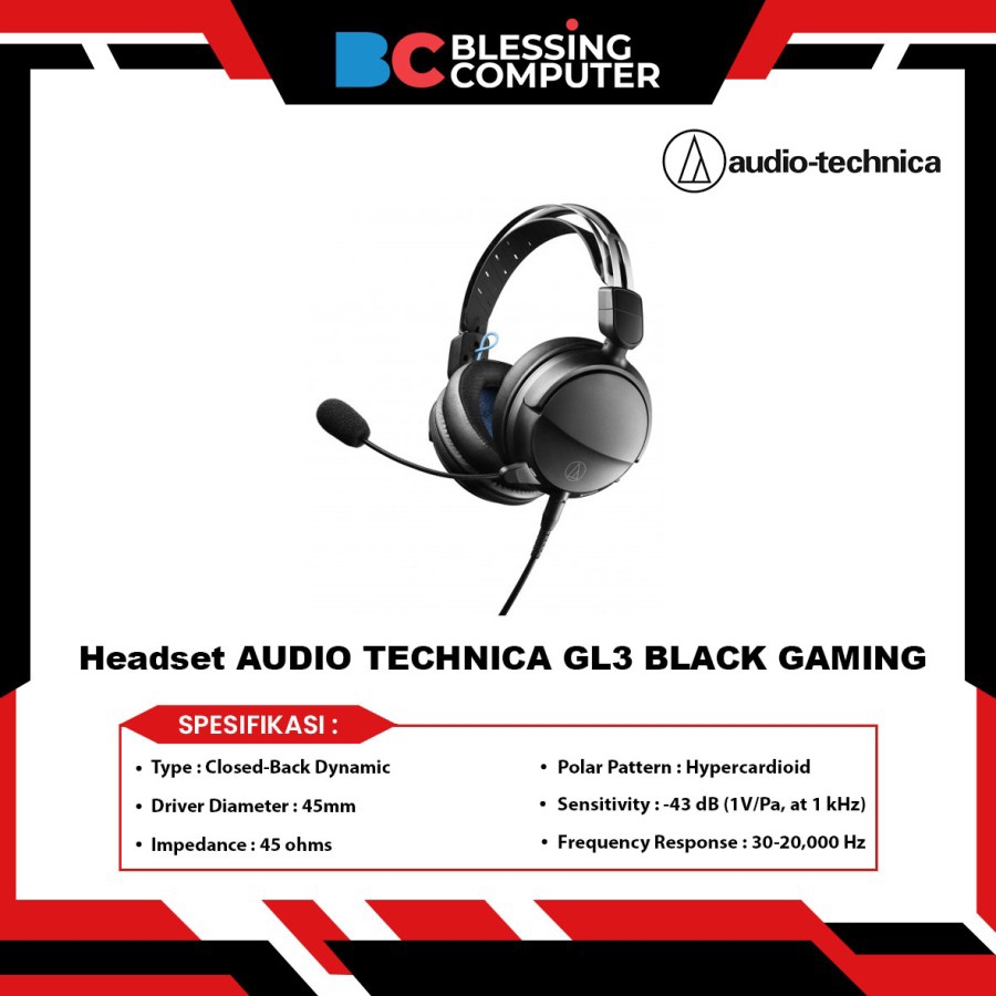 Headset AUDIO TECHNICA GL3 BLACK GAMING