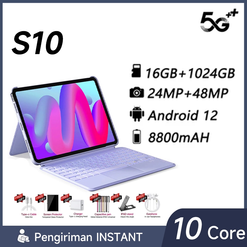 Tablet S10 (16GB+1024GB) 11.6inch"lPsScreen Tablet Android 12 8800 mAhDualSimCardadvanTablet Murah10