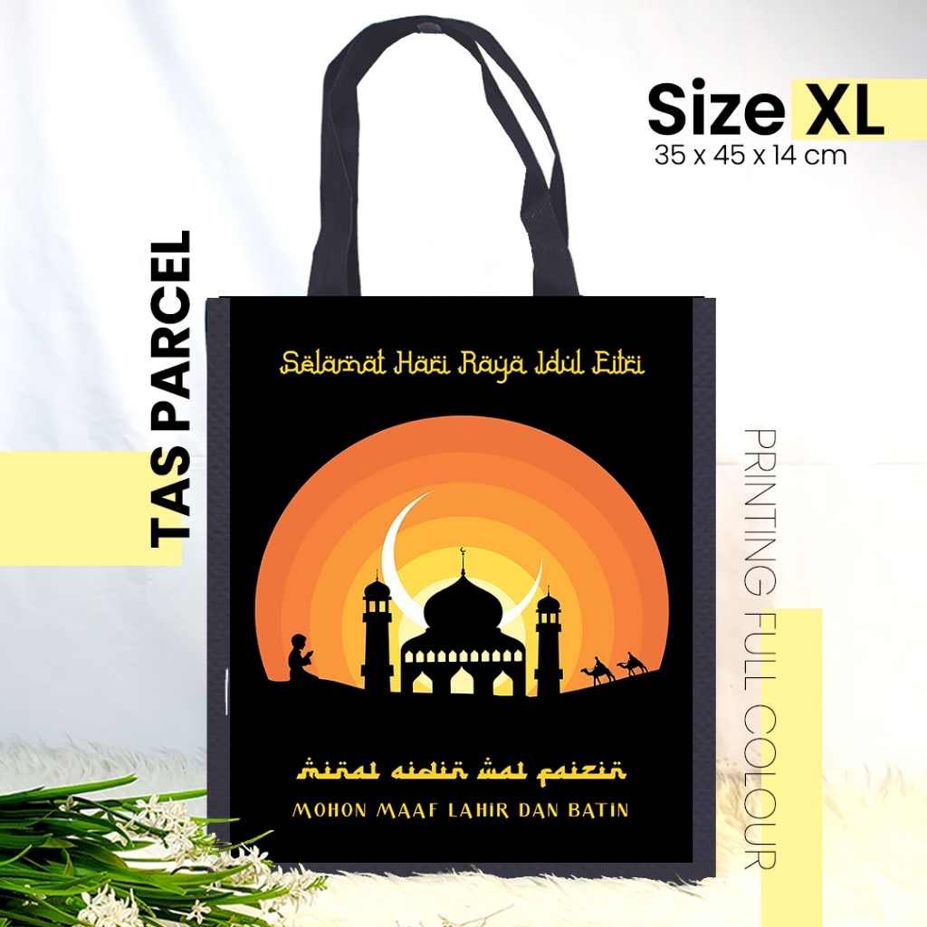 

TAS LEBARAN BESAR HITAM - GOODIEBAG UKURAN 35x45x16 / PARCEL LEBARAN /TAS BANNER / TAS SPUNDBOND