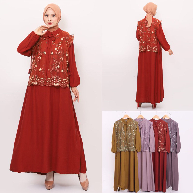Munca - Gamis Rompi Brukat Tile Lebaran Motif Bunga
