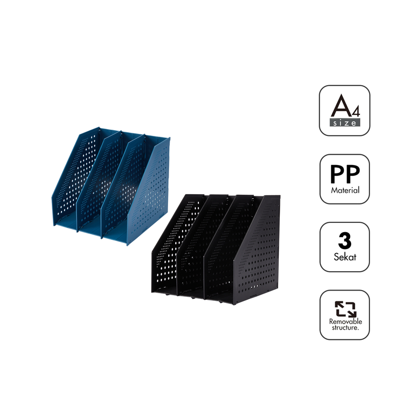 

[Terminal Stationery 01] Bantex Magazine Holder / File Tray / Rak Buku Majalah Bahan PP Dapat Dilipat | 3 Sekat BJ7693