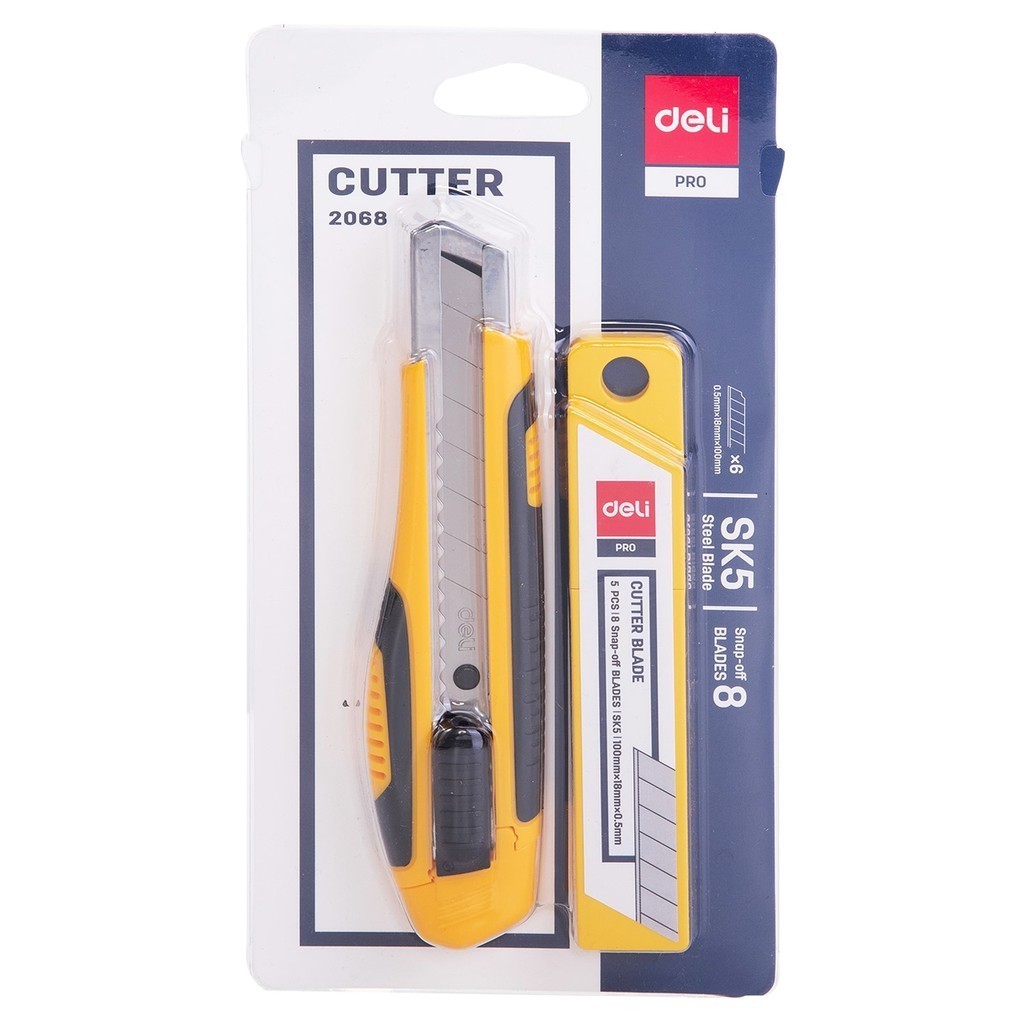 

CUTTER - DELI - SET CUTTER+REFILL - SK5 2068 - CUTTER DENGAN PISAU BAJA SK5 - CUTTER KUNCI OTOMATIS