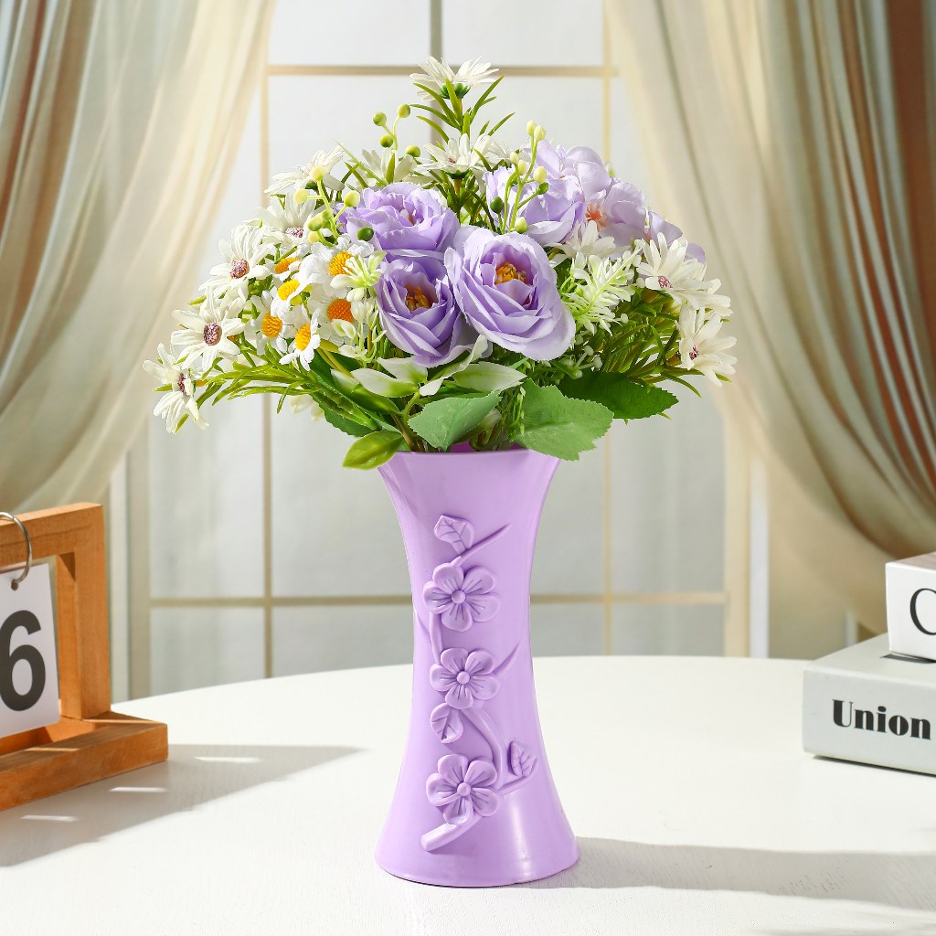 Set Vas Bunga Plastik Kombinasi/Bunga Hias Plastik/Bunga Hiasan Ruang Tamu/Bunga Hiasan Meja Makan