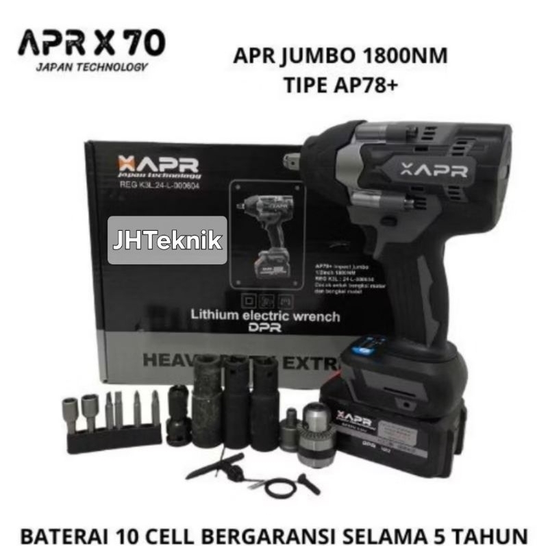 JHTeknik APR AP78+ IMPACT WRENCH JUMBO 1800NM/Mesin Impact Buka Baut Mobil Motor 1800NM 1 Baterai AP