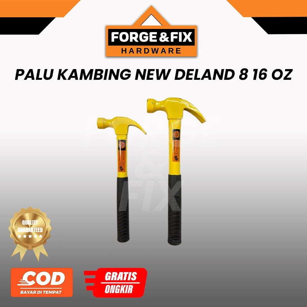 NEW DELAND Palu Kambing Gagang Besi Grip Karet Claw Hammer 8 16 OZ