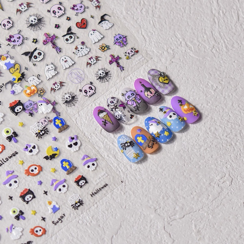Tomoni nail sticker 5d thema helloween tengkorak ghost
