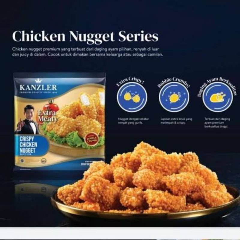 

NAGET NUGET KANZLER CRISPY CHICKEN NUGGET AYAM NAGET NUGET BENTO 120 GRAM 450 GRAM