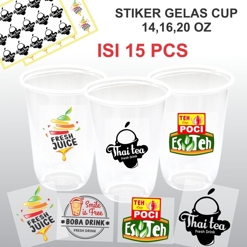 (ISI 15 Pcs) STIKER GELAS CUP BOBA MINUMAN GELAS