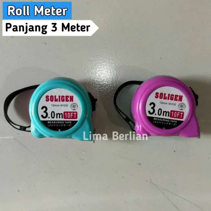 Meteran Roll 3 Meter Karet Soligen Peralatan Teknik Alat Tukang Bangunan