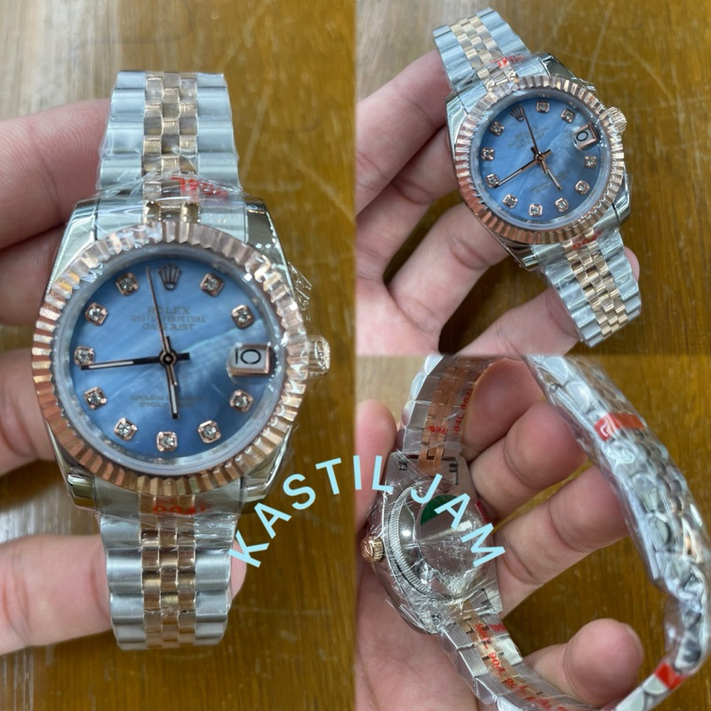 JAM TANGAN WANITA ROLEX DATEJUST 31mm COMBINASI ROSEGOLD BIRU AUTOMATIC JAPAN AAA #Jamtanganwanita #