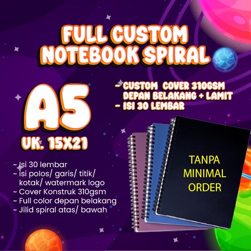 

Notebook Spiral Notes A5 Custom Cover Depan Belakang (30 Lembar)