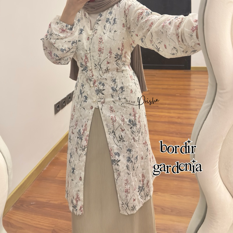 Hemat Zafia Embroidery Tunic Atasan Tunik Bordir Raya Collection Motif Garis Stripe Katun Linen