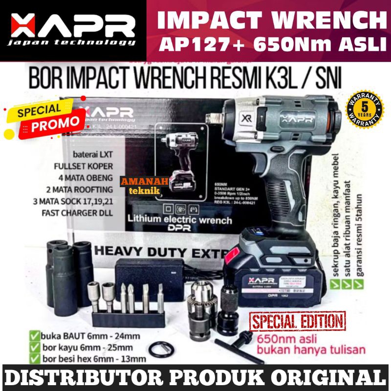 APR Ap127+ PROMO APR JAPAN IMPACT WRENCH AP127+ 650NM FACELIFT CORDLESS 88V MESIN BAUT RODA BAN MOTO